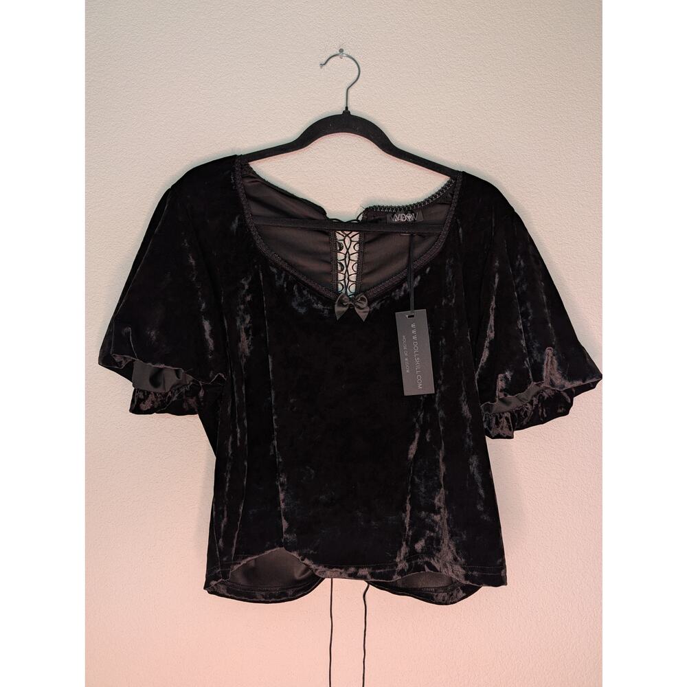 Widow Dolls Kill NWT Black Crushed Velvet Lace-Up Corset Top 2XL Goth Witchy Alt